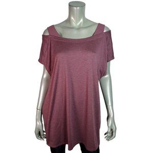 Columbia Top Plus Size 1X Cold Shoulder Stretch Short Sleeve Casual Purple‎